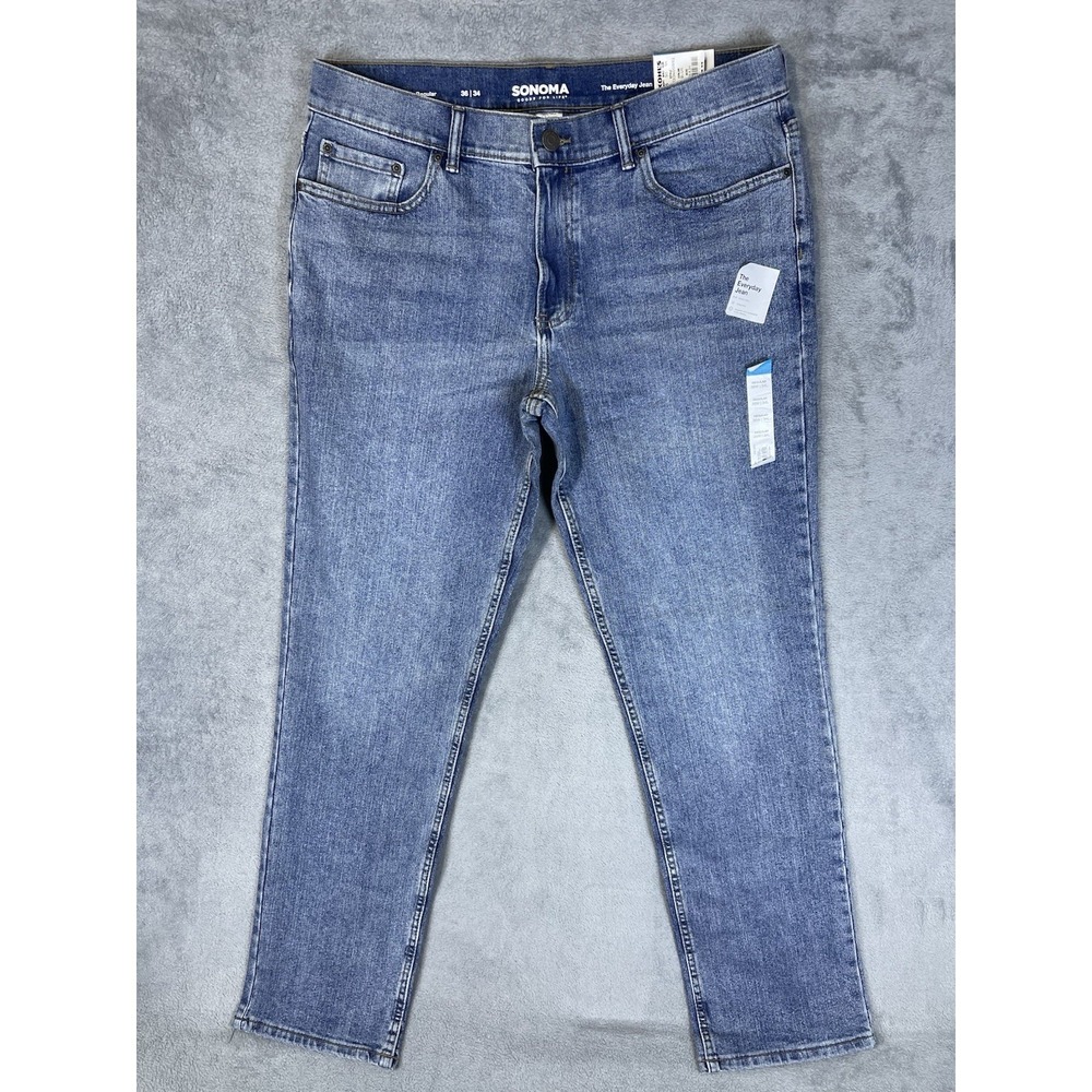 New Sonoma Jeans Mens 36x34 Blue Denim Medium Wash Everyday Jean Straight Leg